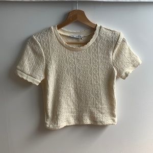 Zara S cream knit top with crochet detail.